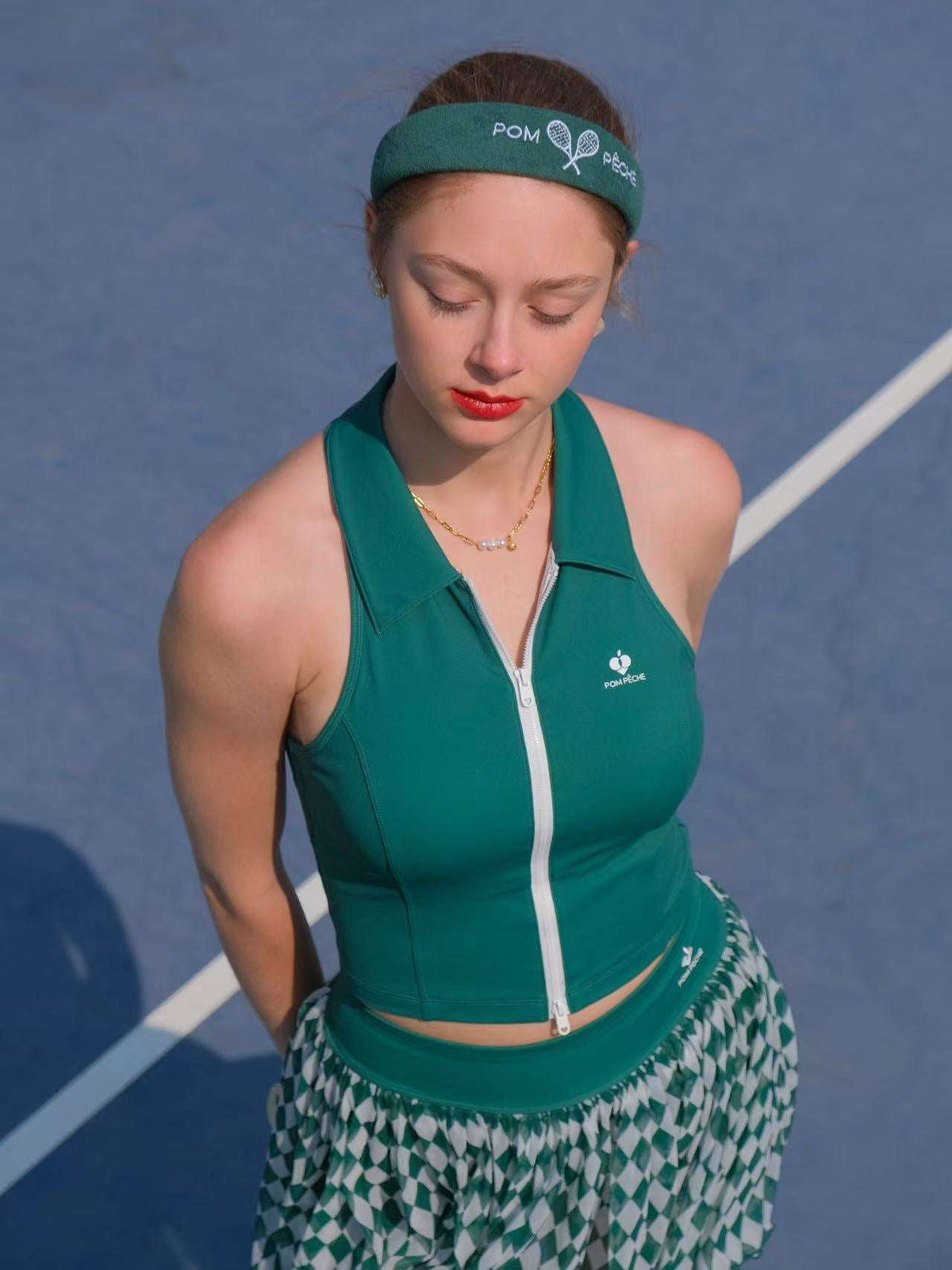 CELESY Zip Front Sleeveless Top - Ivy Green