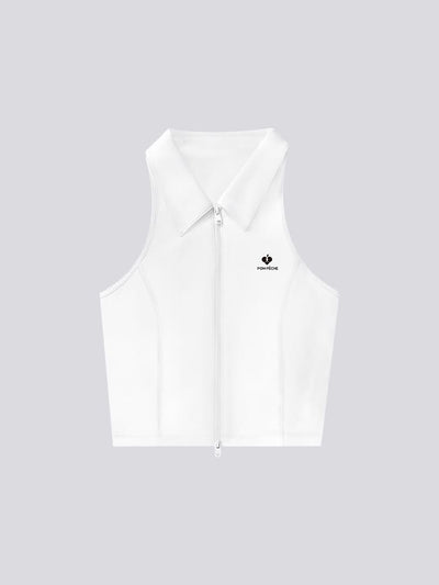 Carys Zip Front Sleeveless Top - Paris White
