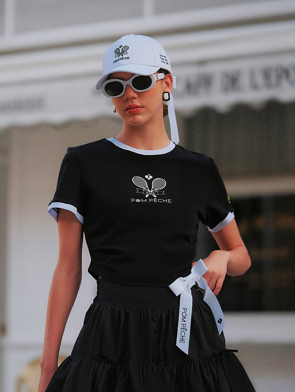 Contrast Trim Tennis Tee - Black