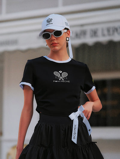 Contrast Trim Tennis Tee - Black