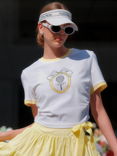 Contrast Trim Tennis Tee - White & Yellow