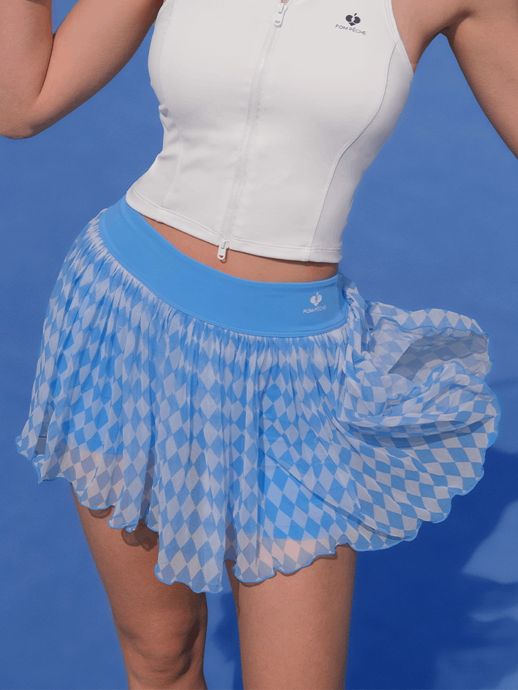 Blue Plaid Mesh Tennis Skirt