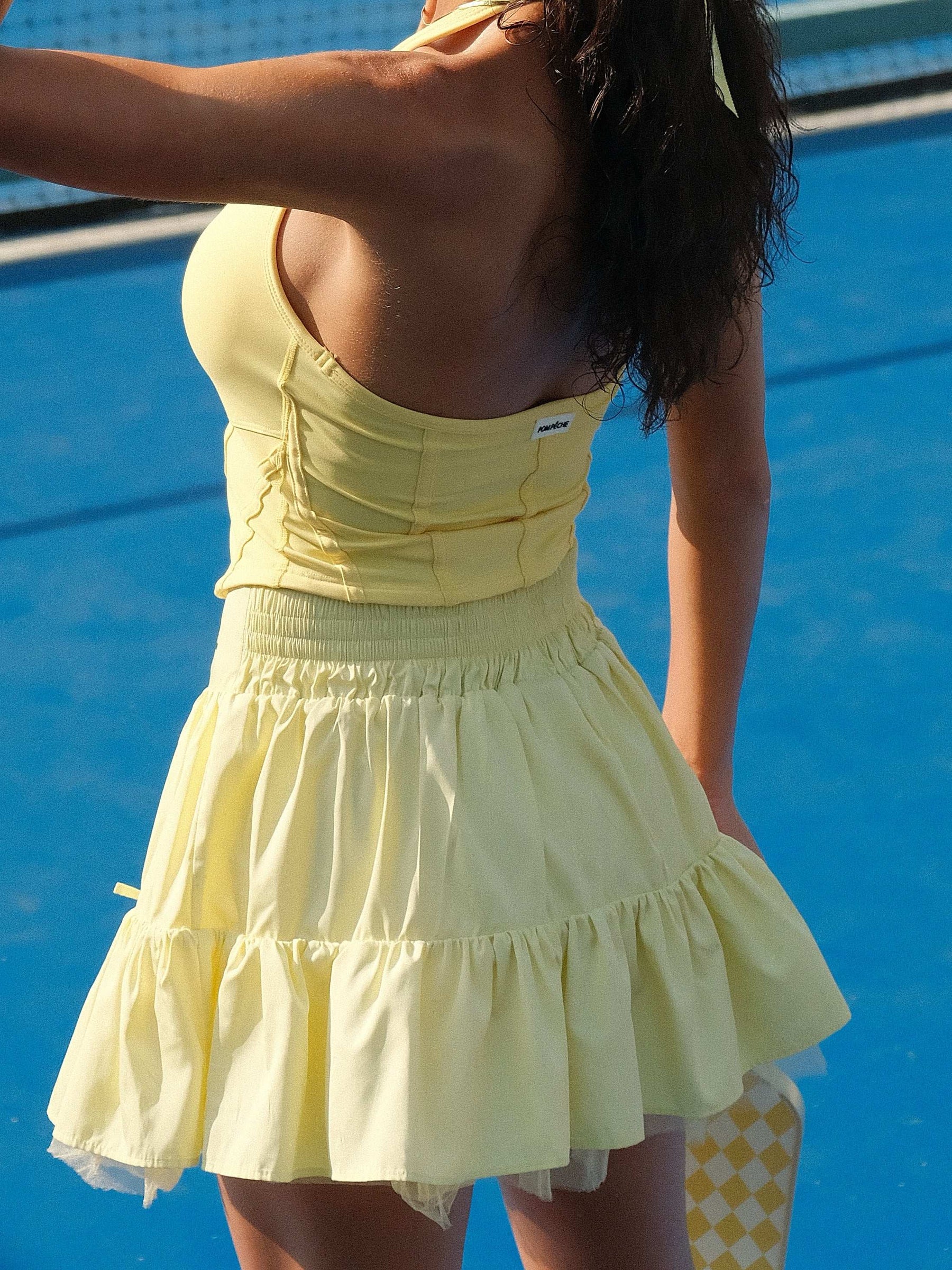 STACY Half-backless Halter Tank Top - Lemon Yellow