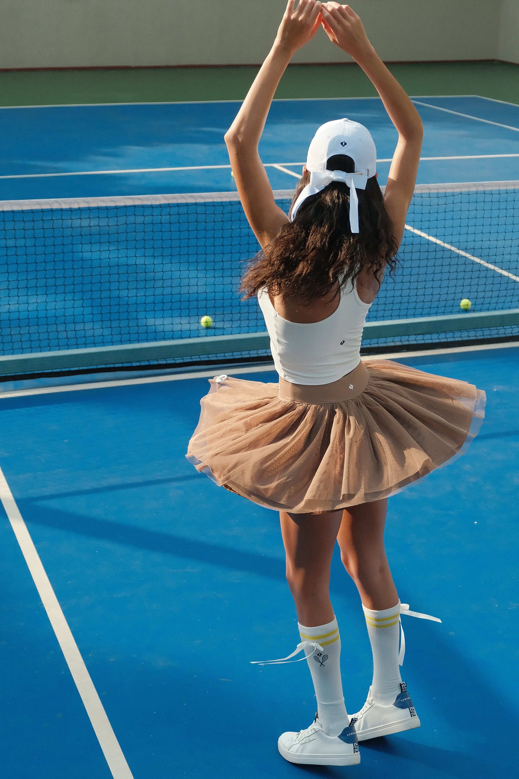 ANIKA Double Layer Mesh Tennis Skirt - Mocha