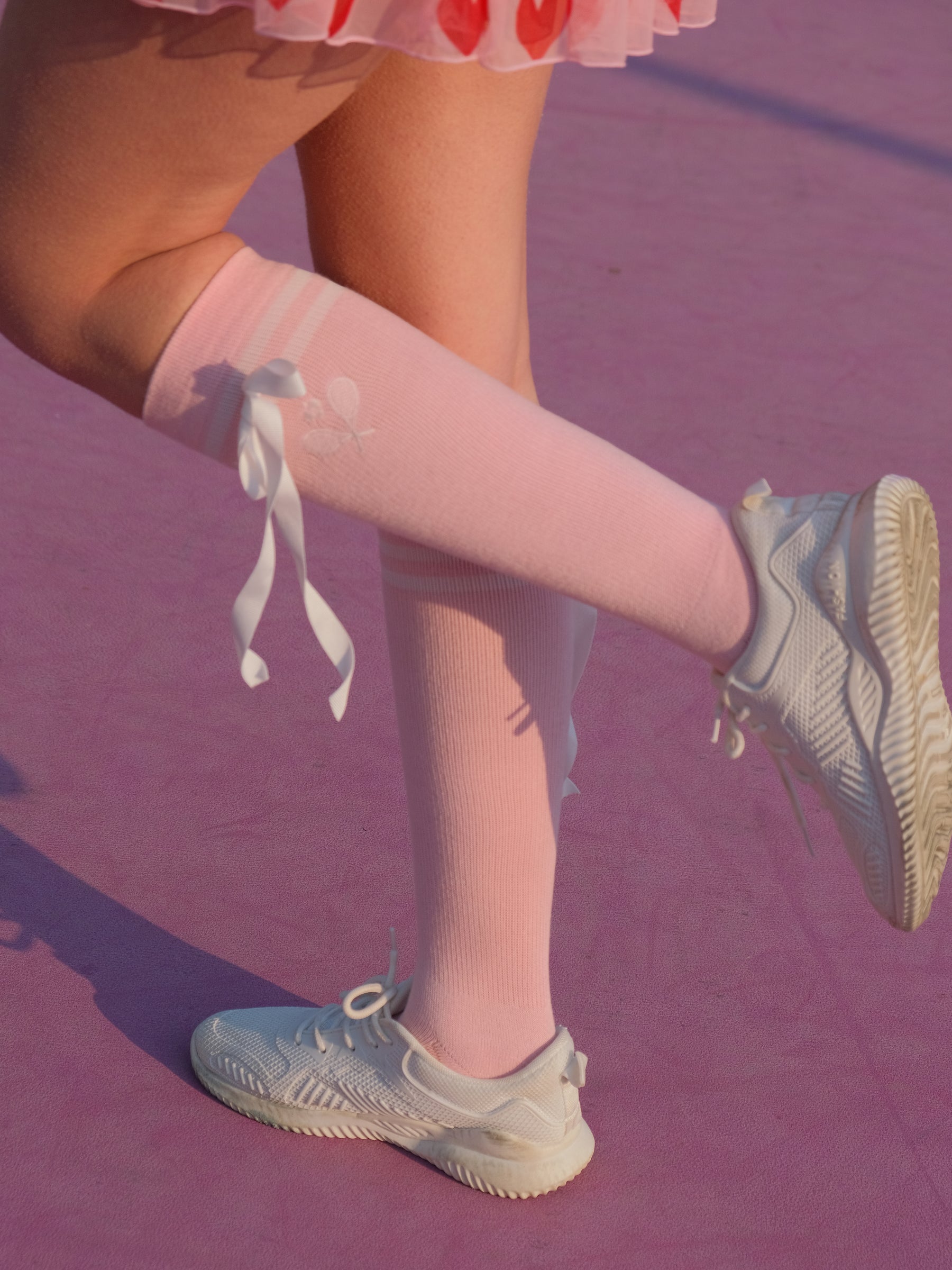RENEE Bow Tennis Crew Socks - Cherry Blossom Pink