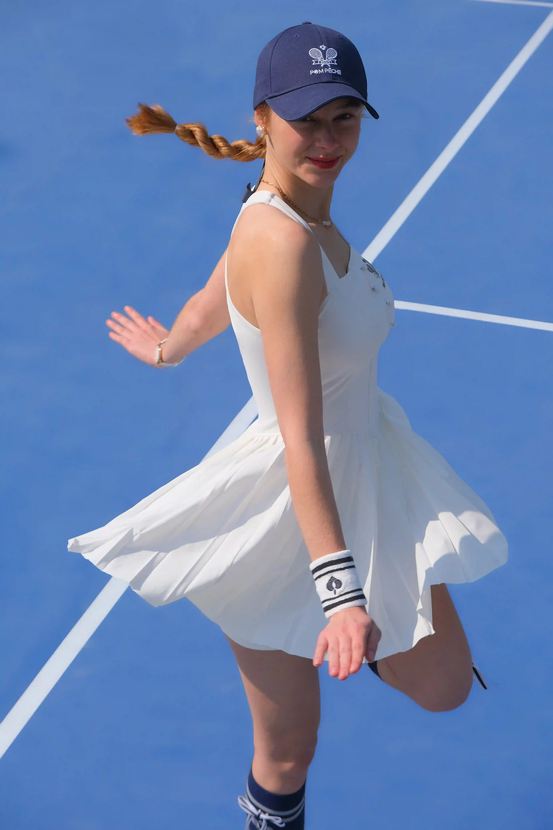 KERRY Cross Back Tennis Dress with Side Pocket - White