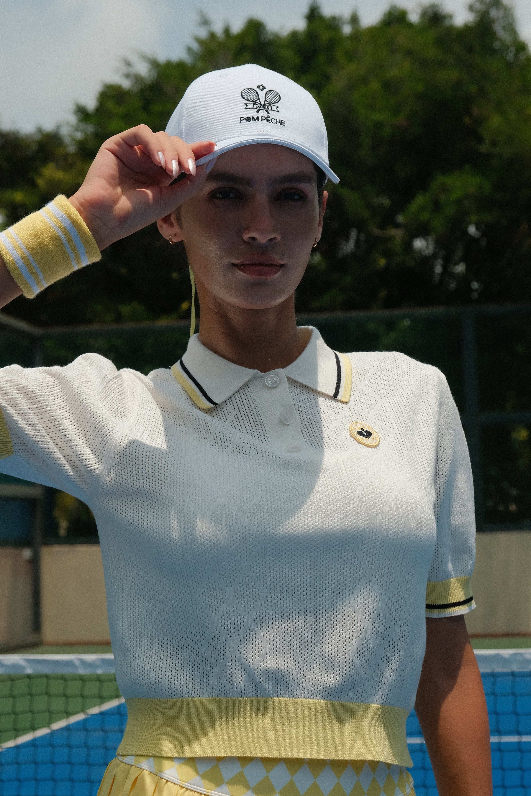 QUELLA Ivy League Puff-Sleeve Polo Shirt with Yellow Trim