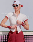 White Poise™ Summer Polo Shirt with Raglan Sleeves and Two-Way Zipper