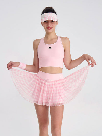 DIA Mesh Pink and White Checkered Print Tennis Skirt