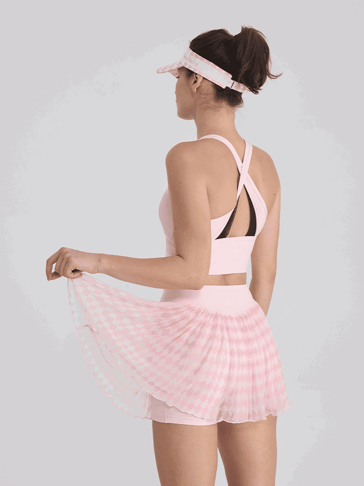 Light Pink Plaid Mesh Tennis Skirt