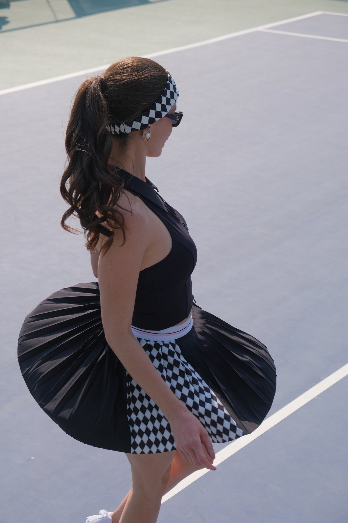 EVE Black and White Checkered Print Pleated 2-in-1 Skirt