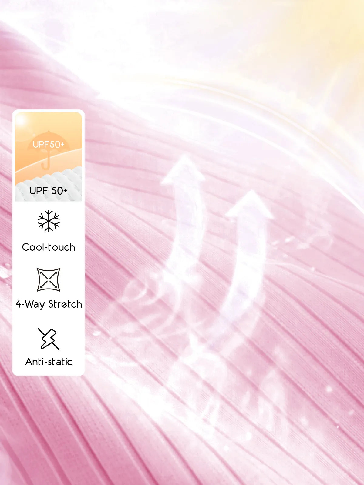 tennis tank top fabric with UPF 50+, cool-touch, 4-way stretch, and anti-static features.