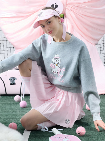 Soft, casual sweatshirt featuring a playful dog-and-tennis graphic, perfect for relaxed, sporty looks.