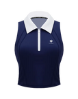 Half-Zip Polo Tennis Tank - Navy Blue