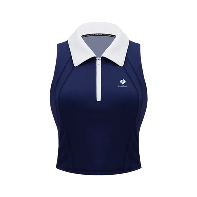 Half-Zip Polo Tennis Tank - Navy Blue