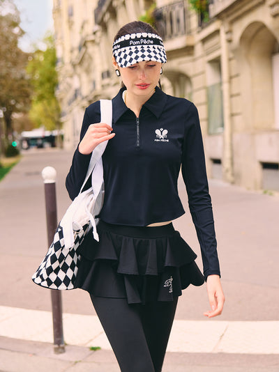 Half-Zip Tennis Collar Top – Black