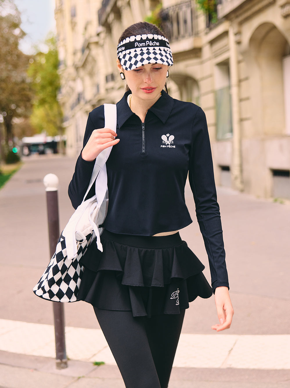 Half-Zip Tennis Collar Top – Black