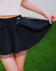 Heart-Dot Pleated Mesh Tennis Skirt - Black