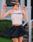 Heart-Dot Pleated Mesh Tennis Skirt - Black