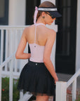 Heart-Dot Pleated Mesh Tennis Skirt - Black