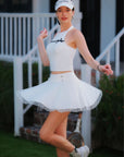 Heart-Dot Pleated Mesh Tennis Skirt - White