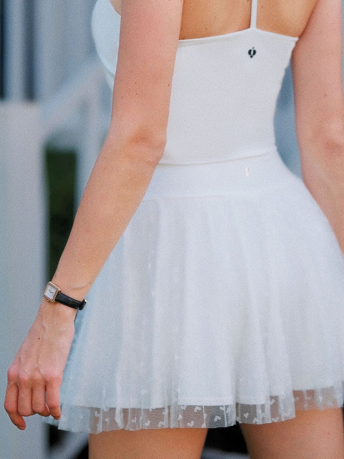 Heart-Dot Pleated Mesh Tennis Skirt - White