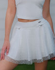 Heart-Dot Pleated Mesh Tennis Skirt - White