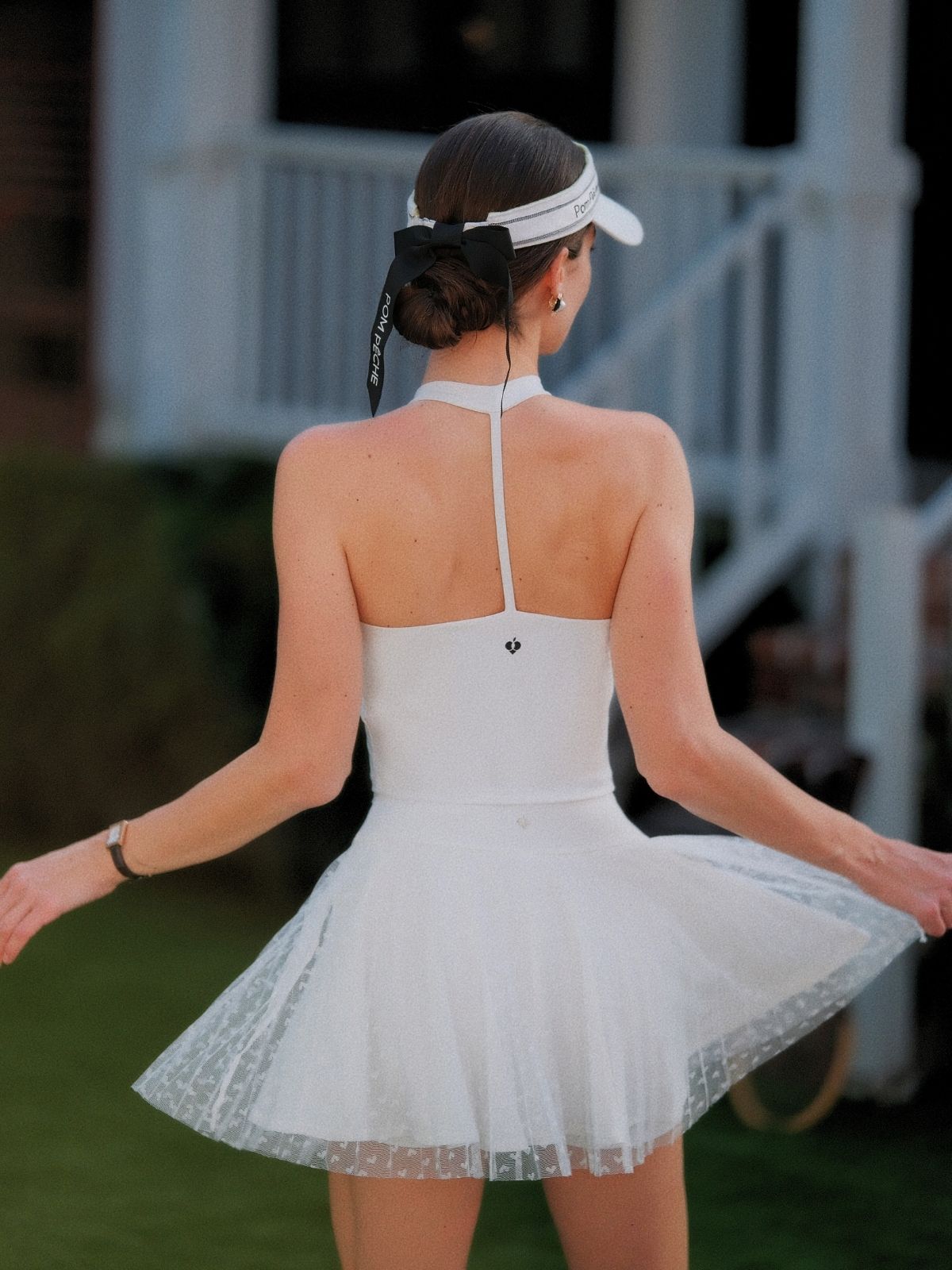 Heart-Dot Pleated Mesh Tennis Skirt - White