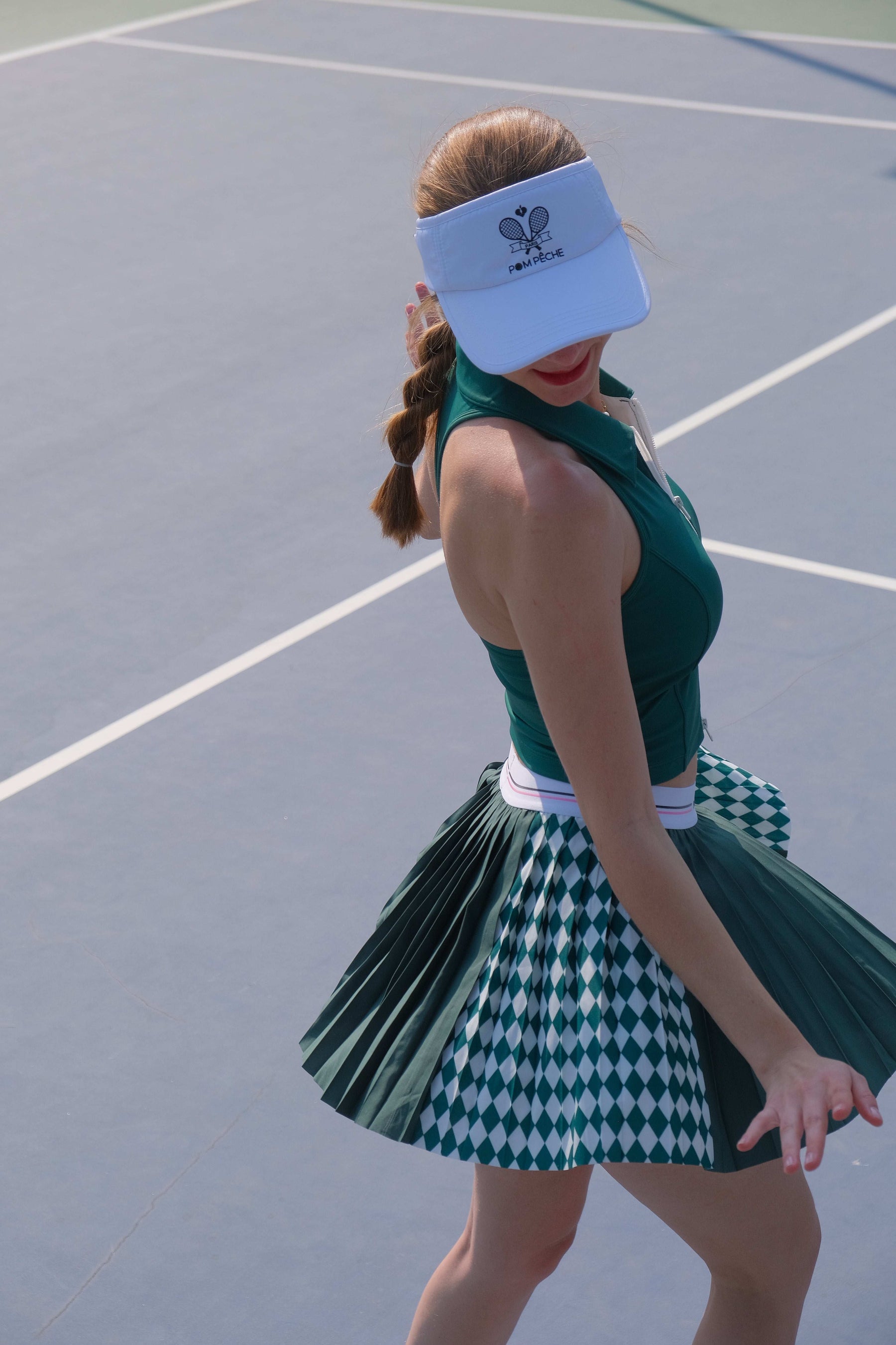 JADE Overlap 2-in-1 Pleated Tennis Skirt - Green Checkerboard