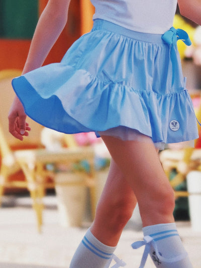 Layered Ruffle Tennis Skirt - Sky Blue