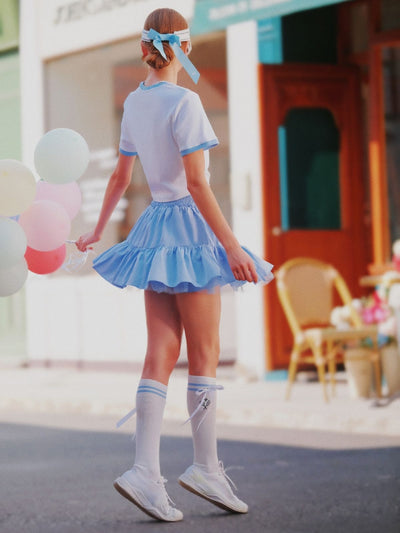 Layered Ruffle Tennis Skirt - Sky Blue