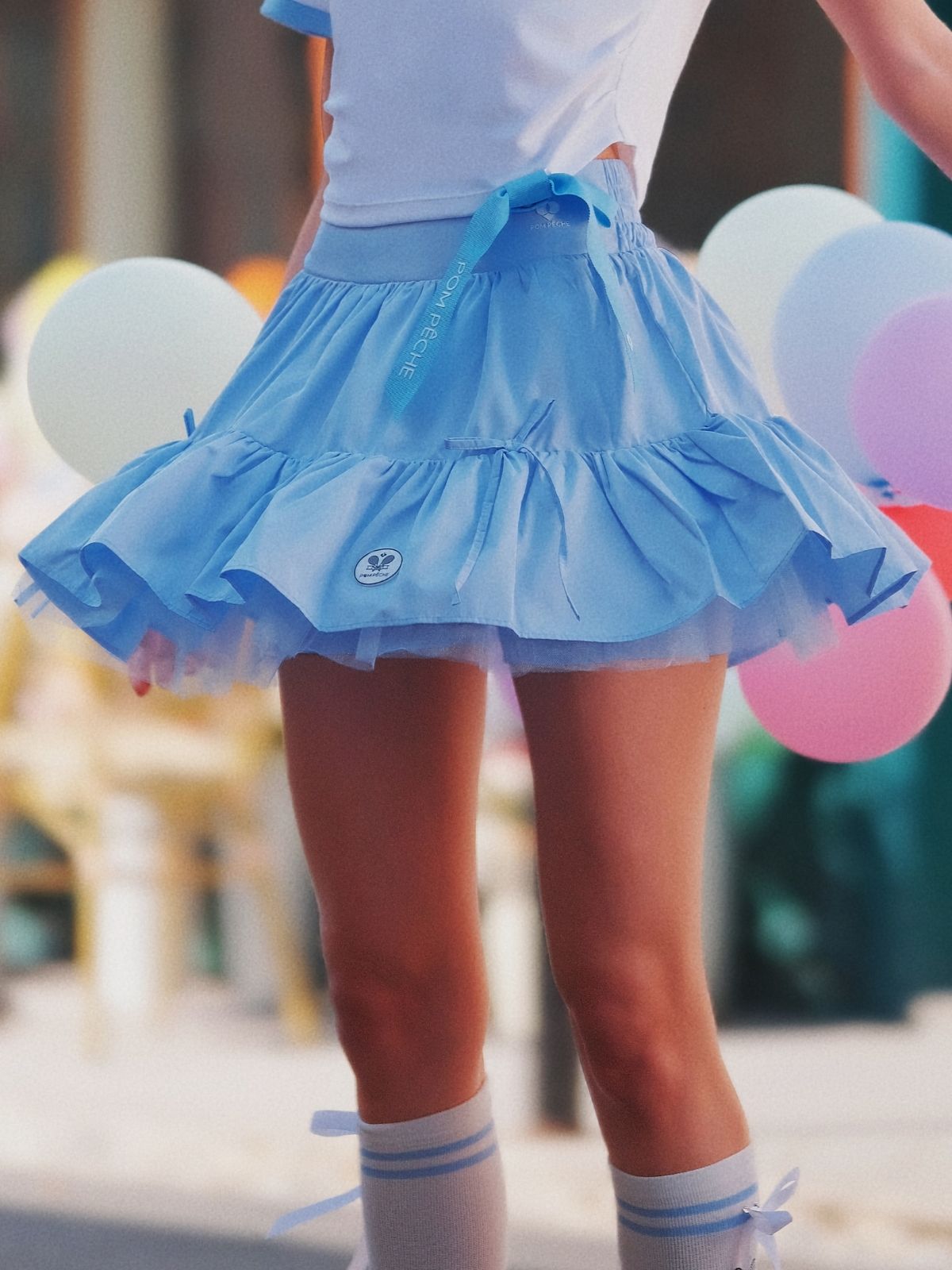 Layered Ruffle Tennis Skirt - Sky Blue