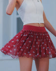 Spin™ Heart Dot Mesh Skirt - Red