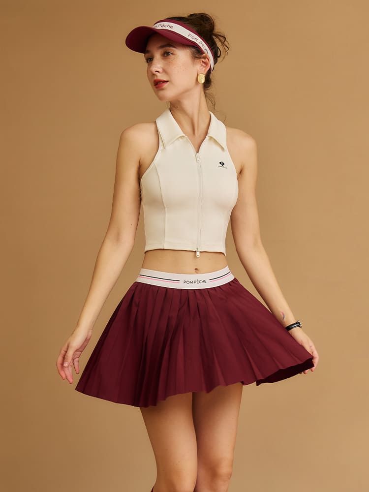 Nysia 2-in-1 Pleated  Tennis Skirt - Sangria Red