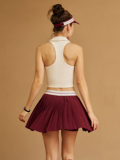 Wine Red Classic Pleated Tennis Skirt