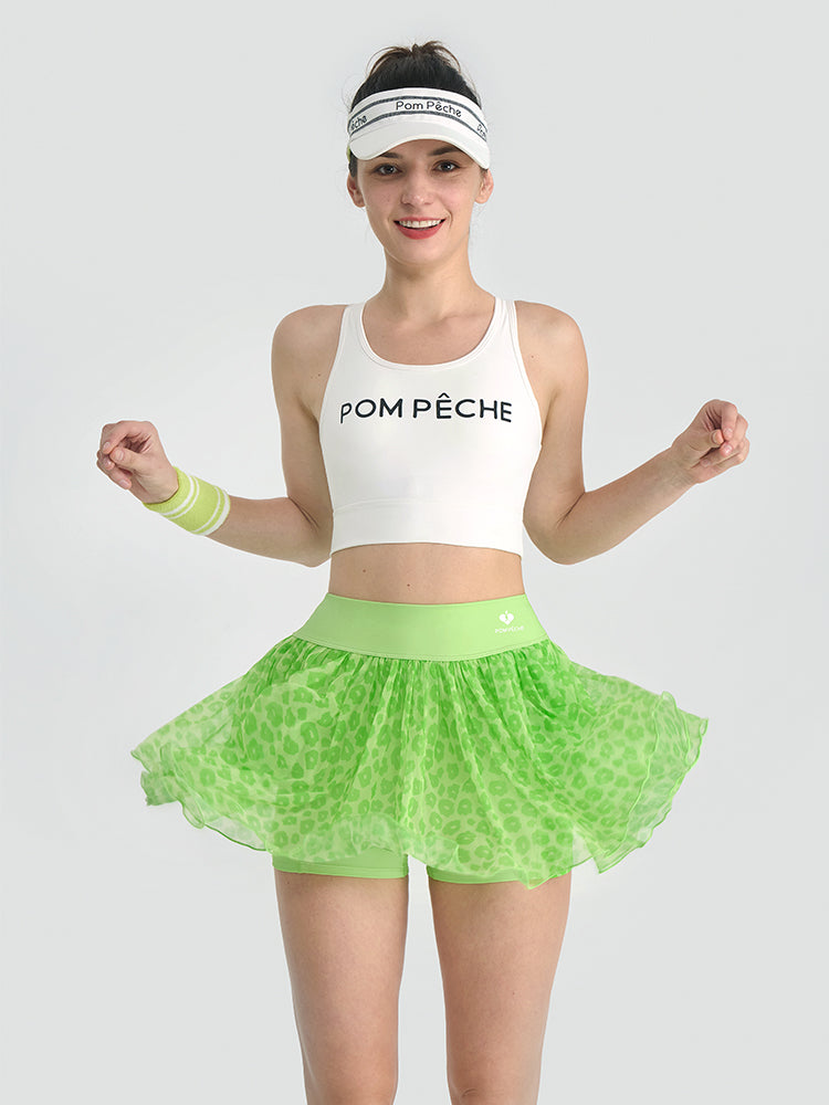 Patricia See-through Mesh 2-in-1-Side Pocket Pleated Neon Green Skirt