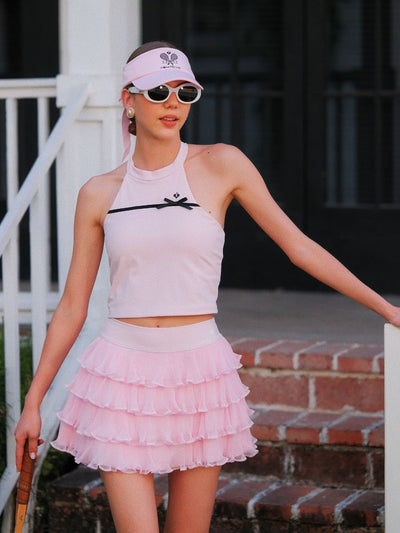Pink Bow Halter Tennis Top