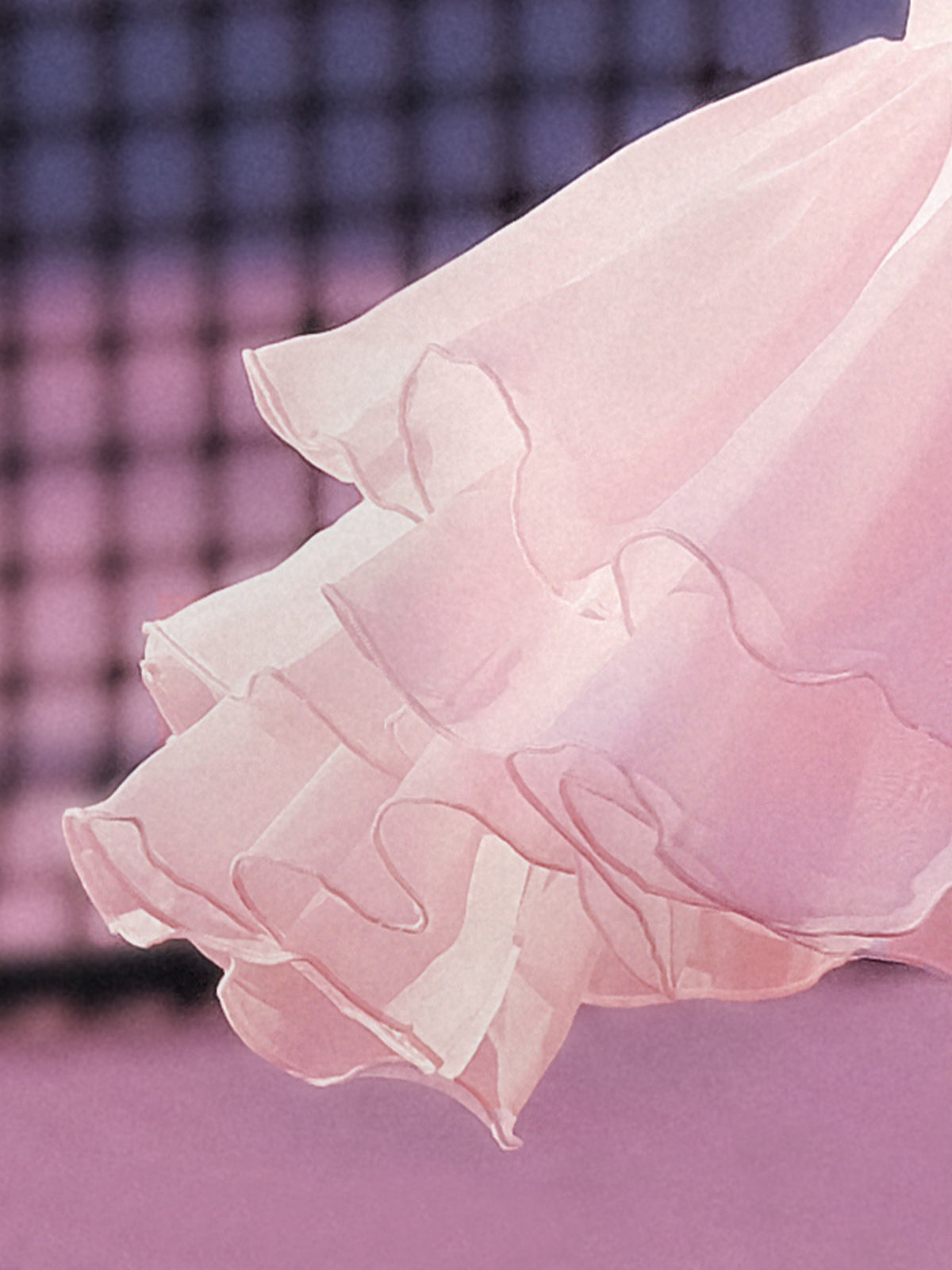 Pink tennis skirt detail view, women’s sports skirt display