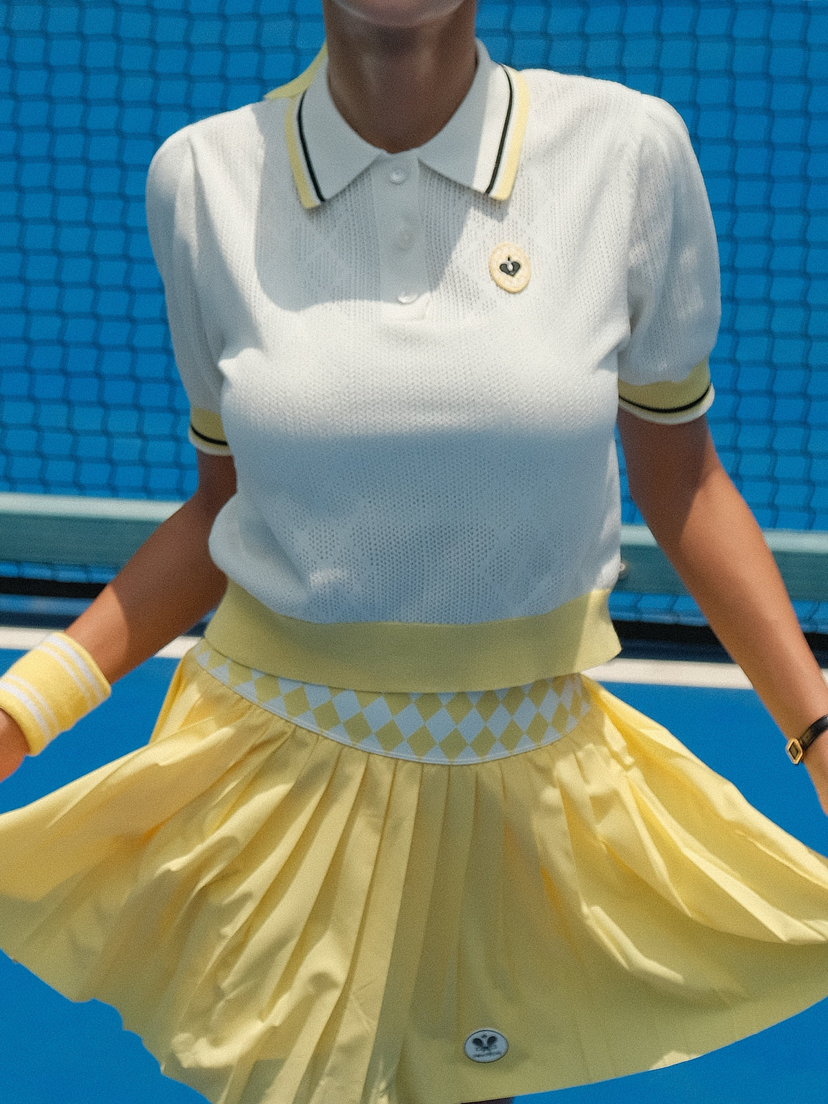 QUELLA White With Yellow Accents Knitted Polo Shirt