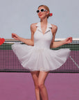 Spin™ Rose Mesh Halter Dress - Tennis White