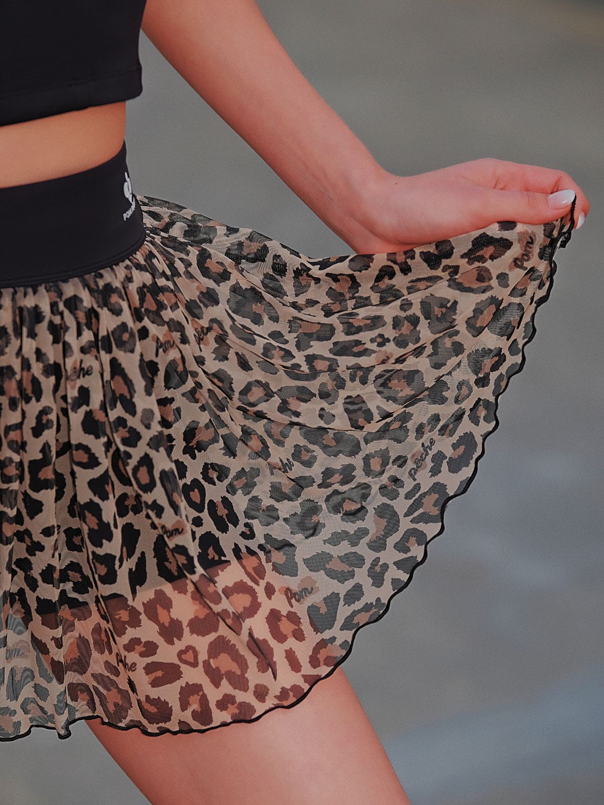 See-through Mesh Tennis Skirt - Leopard Print