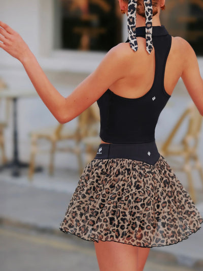 See-through Mesh Tennis Skirt - Leopard Print