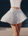 Short Pleated Tennis Skirt White - Asymmetrical Charm