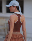 Sleeveless Ruffle Polo Crop Top - Coffee Brown