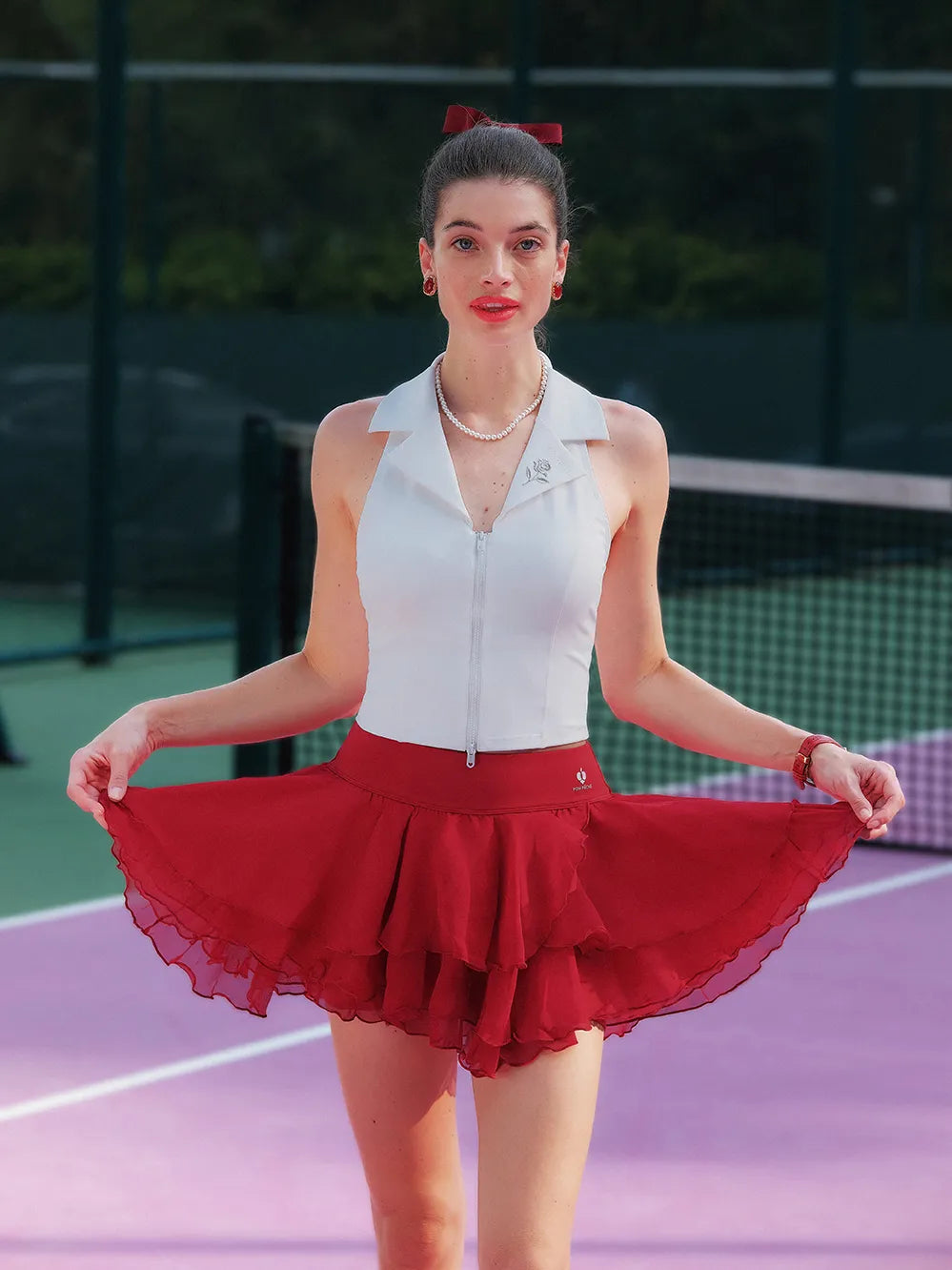 Spin™ Petal Tiered Skirt - Wine Red