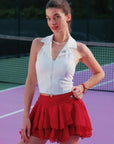 Spin™ Petal Tiered Tennis Skirt – Wine Red