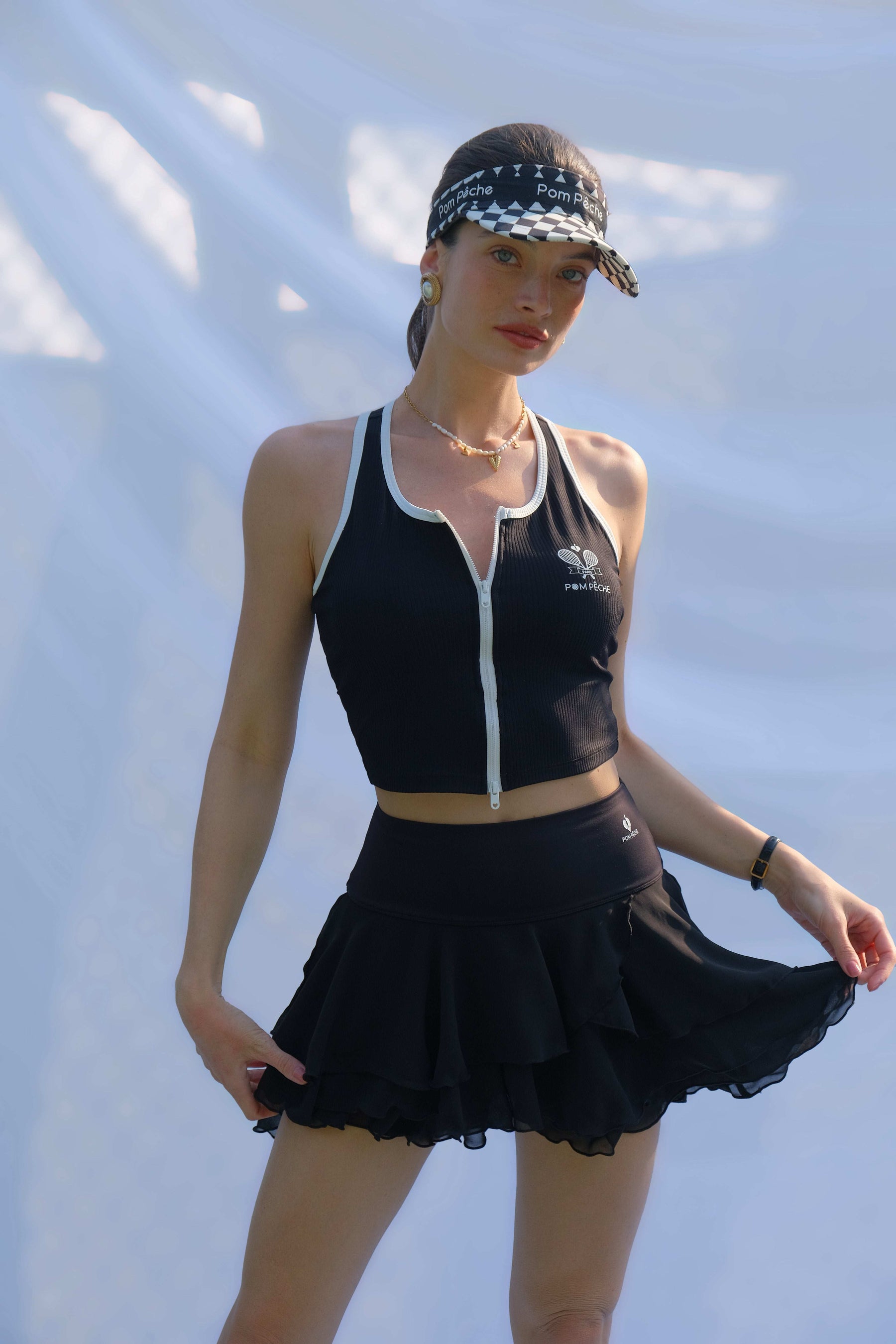 Black High Rise Ruffle Tennis Skirt with pocket