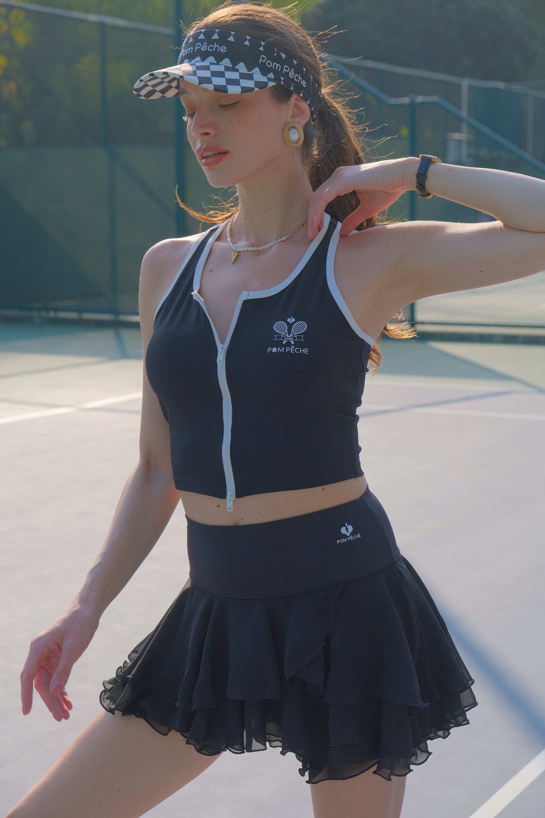 Black High Rise Ruffle Tennis Skirt with pocket