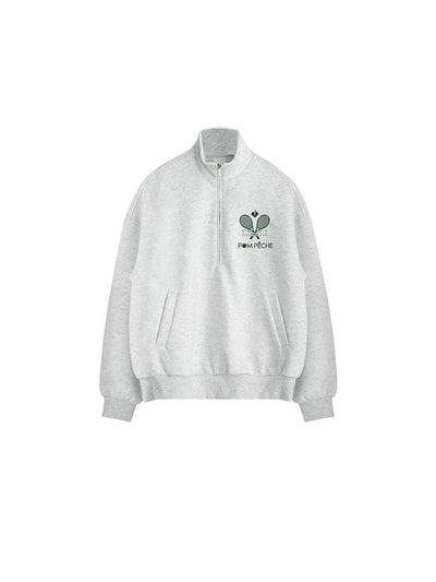 Gray sweatshirt with a logo on a white background