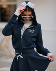 Waffle Zip-Up Hoodie - Blue